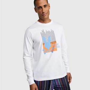 Psycho Bunny Mens XXL White Scovill Graphic Crew-Neck Long Sleeve T-Shirt